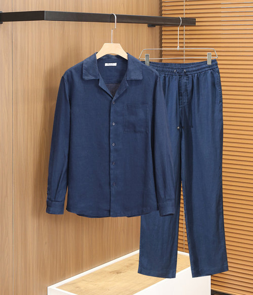 Loro Piana Breathable Linen Shirt Suit with Pocket Design