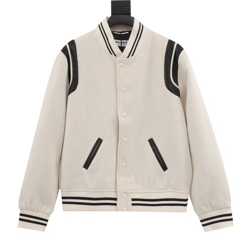 Yves Saint Laurent White Baseball Collar Patchwork Jacket