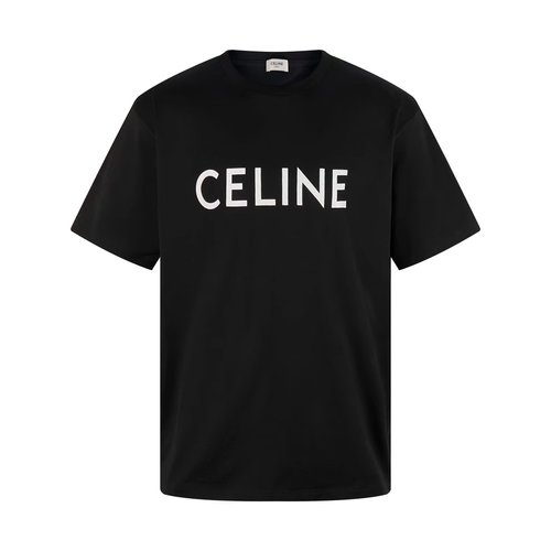Celine Soft Black Short-sleeved T-shirt with Logo Print