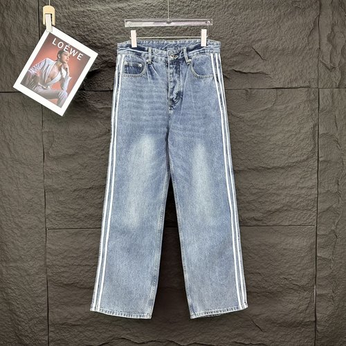 Balenciaga Retro Three Stripes Distressed Denim Jeans