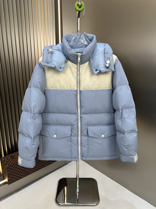 Gucci Waterproof Nylon Hooded Down Jacket with GG Pattern