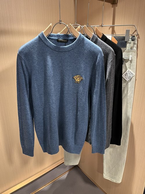 Versace Round Neck Wool Sweater with Medusa Logo