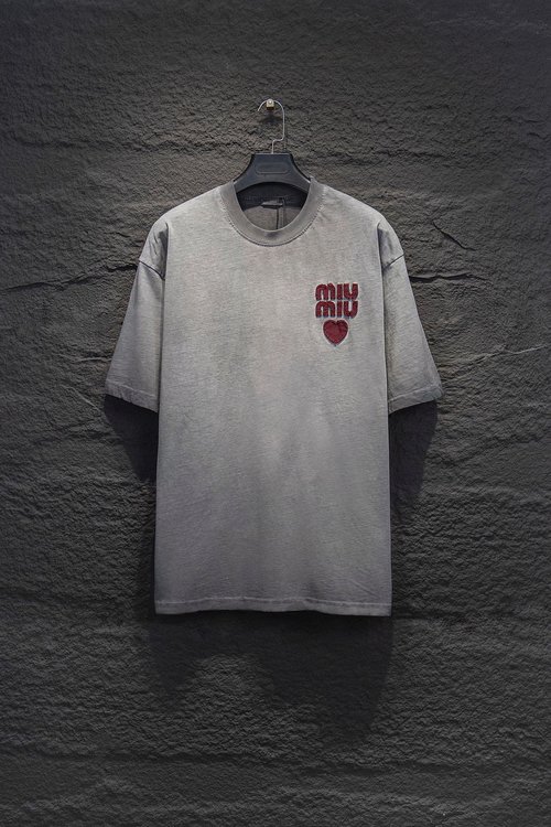 Versace Distressed Dyed Short Sleeve T-shirt with Embroidered Elements