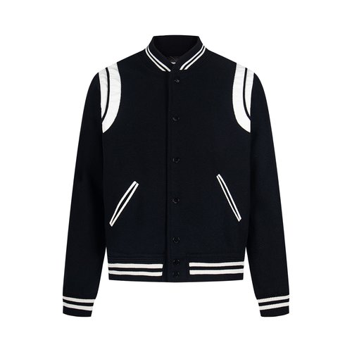 Yves Saint Laurent High - end Leather - patched Baseball Collar Jacket