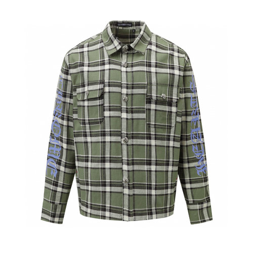 Versace Striped Checkered Cardigan Shirt with Silver Buttons