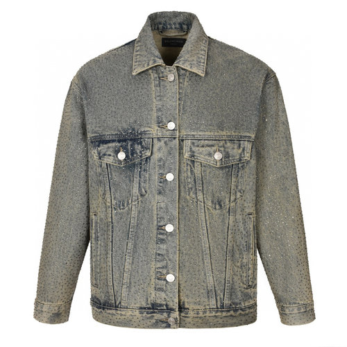 Balenciaga Full-diamond Denim Jacket with Hand-set Stones