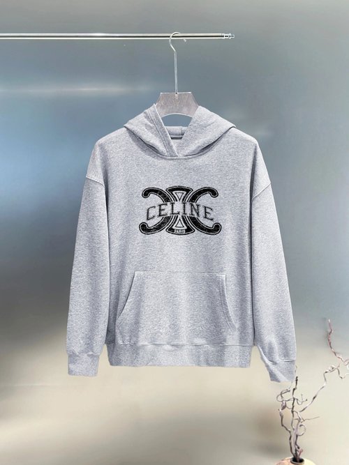 Celine Double-layer Letter Print Sweatshirt with Kangaroo Pocket