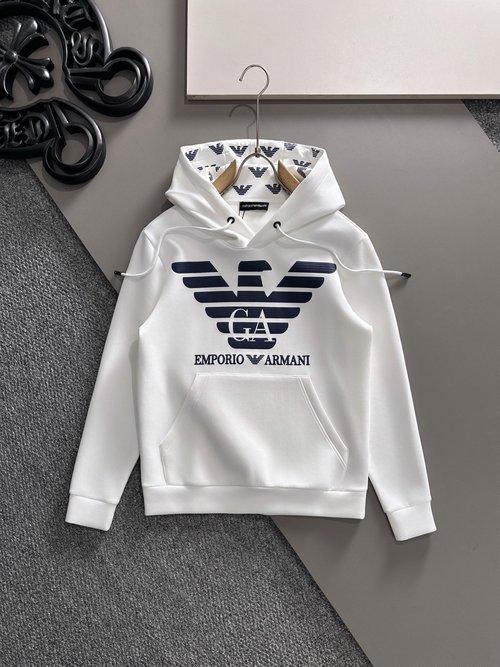 Armani Comfortable Cotton Hoodie with Logo Pressing
