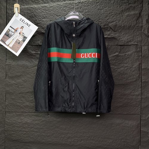 Gucci Embroidered Red-Green Tape Zip-up Hooded Jacket