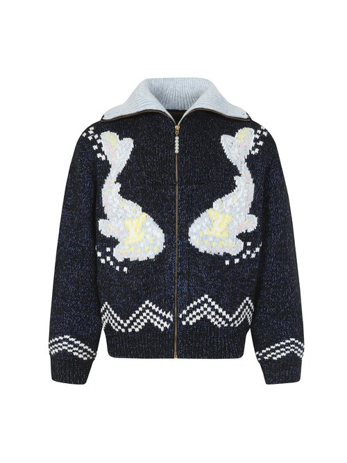 Louis Vuitton Koi Cherry Blossom Zipper Knit Sweater Jacket
