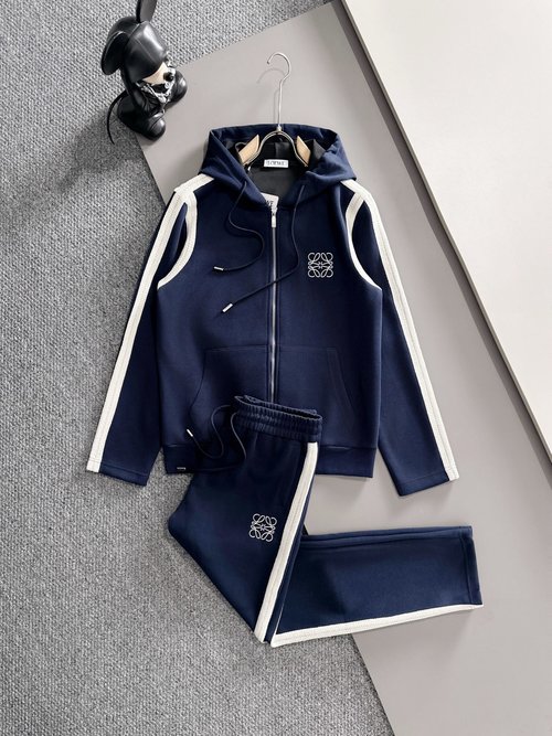 Loewe Top Royal Blue Suit with Color-blocked Jacquard Logo