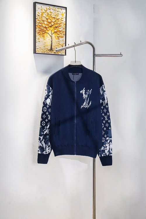 Louis Vuitton Heavy Wool Knit Zip Coat with Floral Sleeve