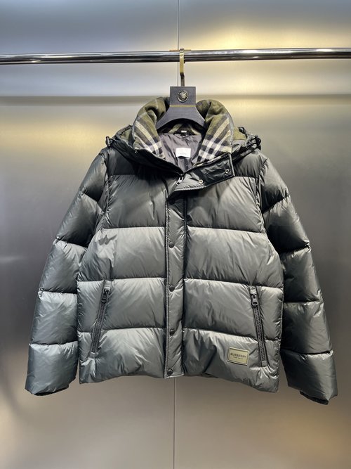 Burberry Premium Goose Down Jacket with Classic Check Wool Collar