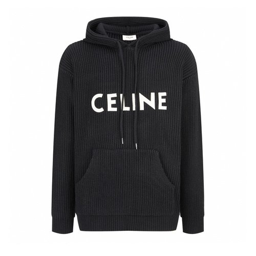 Celine Black Embroidered Brushed Knit Hoodie