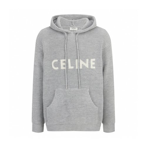 Celine Gray Embroidered Brushed Knit Hoodie