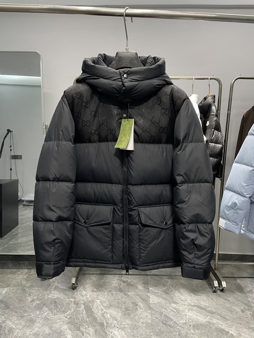 Gucci Waterproof Nylon Hooded Down Jacket with GG Pattern