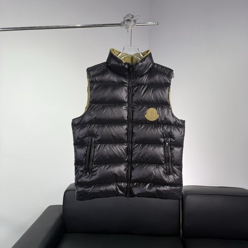 Moncler Black Sleeveless Down Jacket with Logo Patch