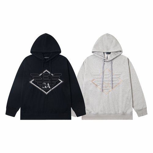 Armani 3D Embossed Eagle Embroidered Hoodie in Gray/Black