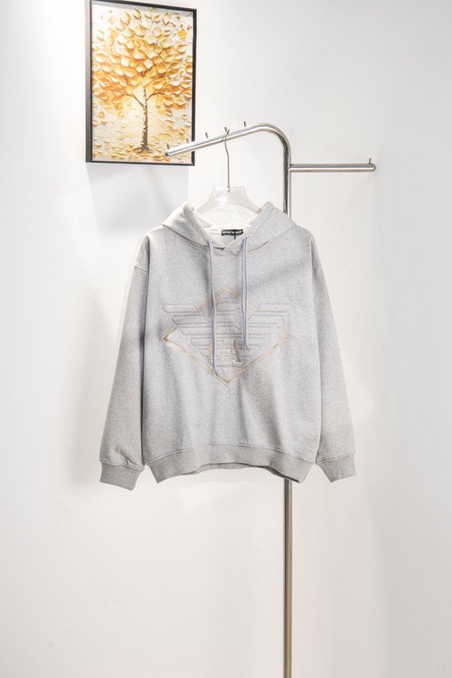 Armani 3D Embossed Eagle Embroidered Hoodie in Gray/Black