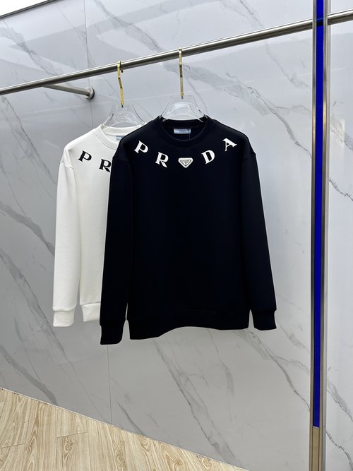 Prada Classic Round Neck Pullover Sweatshirt with Triangle Logo