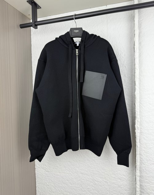 Loewe Pocket Logo Zip Hooded Knitwear