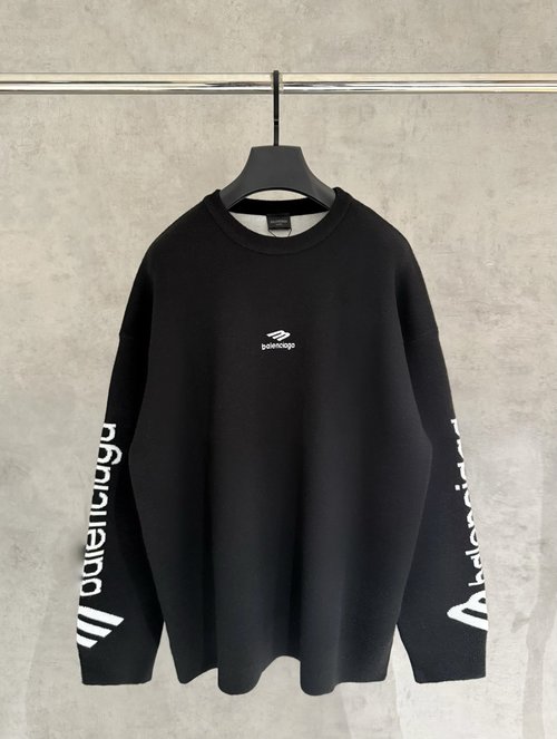 Balenciaga Luxury Wool Blend Knit Sweater with Artistic Embroidery