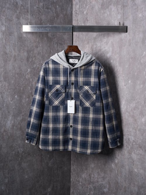 Celine Soft and Stylish Checked Cashmere Hooded Coat