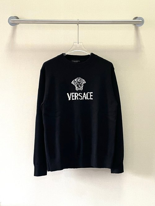 Versace Cashmere Knit Sweater with Embroidered Logo