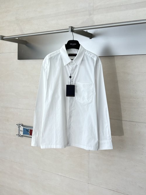 Louis Vuitton Monogram Embossed Pocket Collared Long Sleeve Shirt