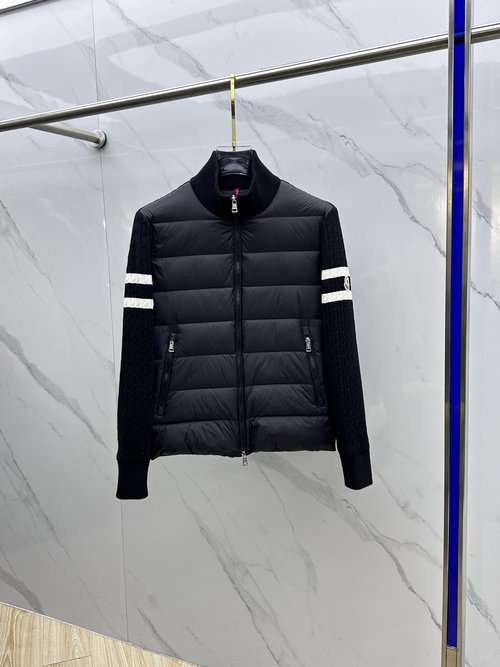 Moncler Knitted Collar Down Jacket with a Badge
