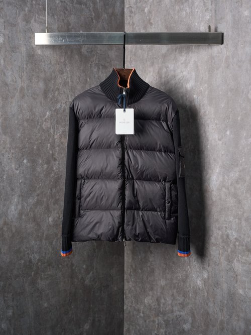 Moncler Color-Blocked Trim Knit Spliced Down Jacket