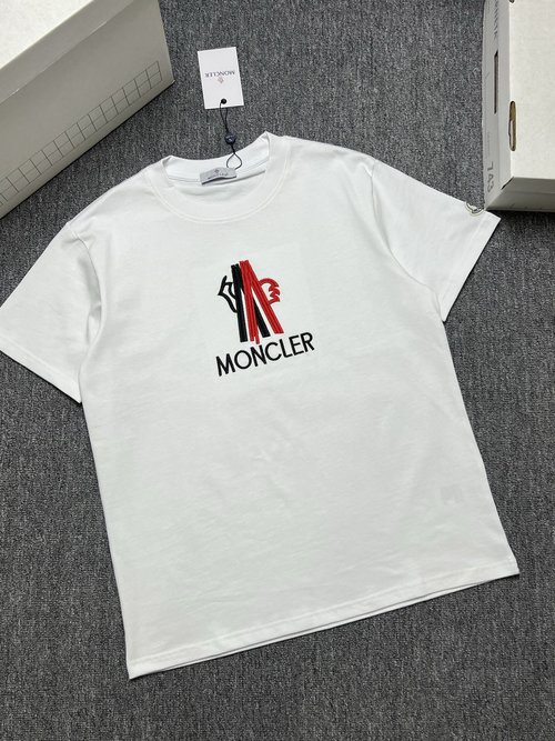 Moncler Black and White Short Sleeve T-Shirt, 280g Fabric