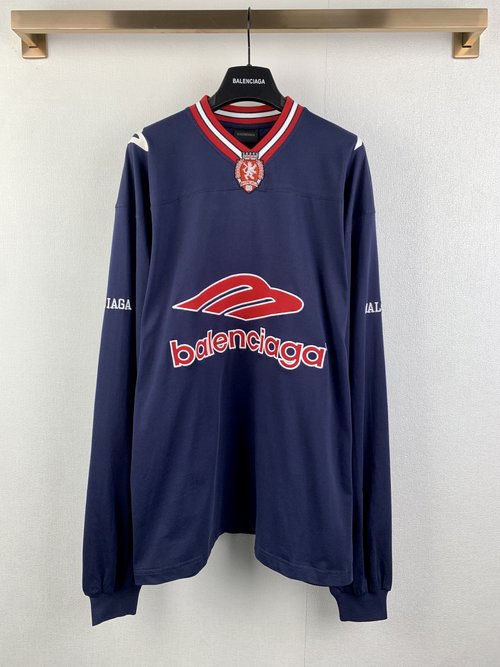 Balenciaga V-Neck Long Sleeve with Color Block & Embroidery