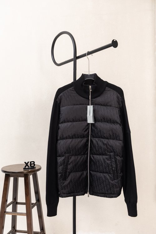 Dior Black Printed Knit Collar Down Jacket