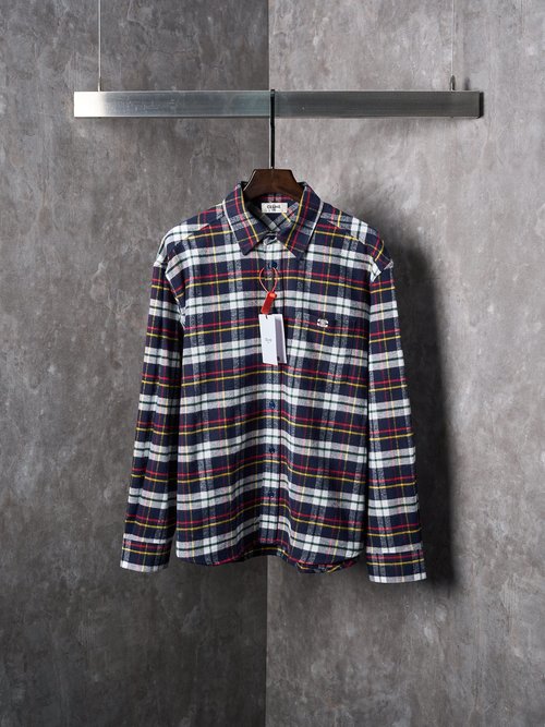 Celine Celine Velvet Cotton Checked Long Sleeve Shirt with Embroidered Logo