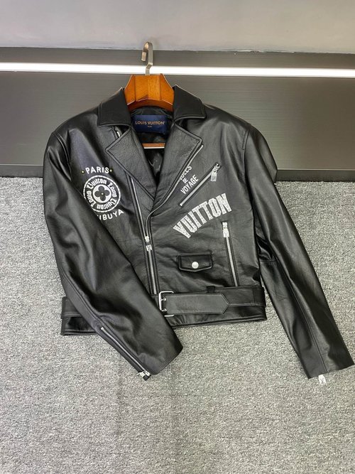 Louis Vuitton Black Sheepskin Moto Jacket with Rivet Decoration