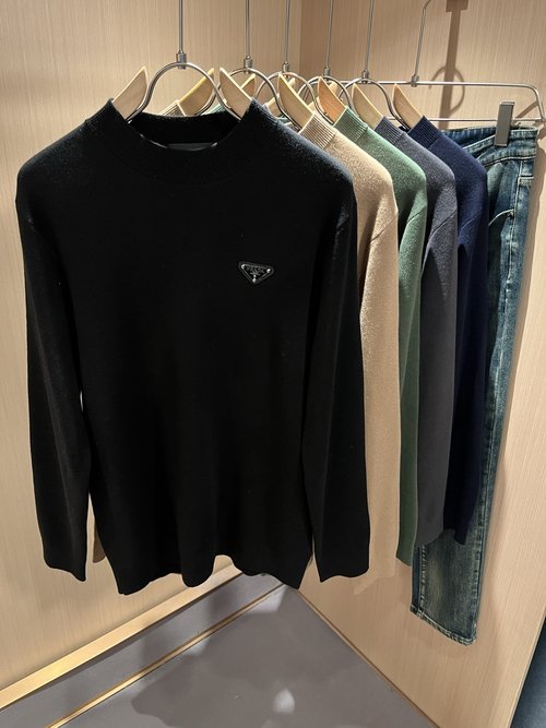 Prada Classic and Fashionable Knit Wool Sweater with Logo Badge