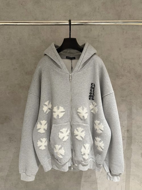 Chrome Hearts Durable Zip-Up Sweatshirt with Soft Silver Fox Lining