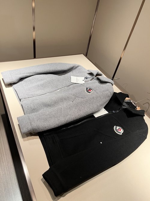 Moncler Soft Wool Coat with Moncler Logo Badge