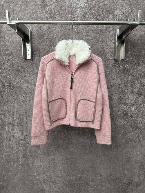 Chanel Pink Cashmere Blend Knit Jacket with Lamb Wool