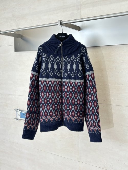 Loewe Geometric Patterned Knit Sweater Coat, Luxury Style