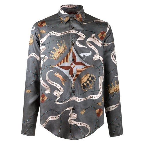 Louis Vuitton Crown Printed Silk Long Sleeve Shirt