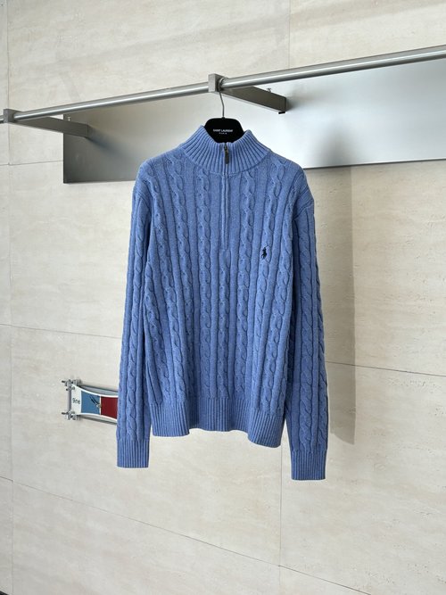 Yves Saint Laurent Ivory Knitted Half-Zip Sweater with Pony Logo