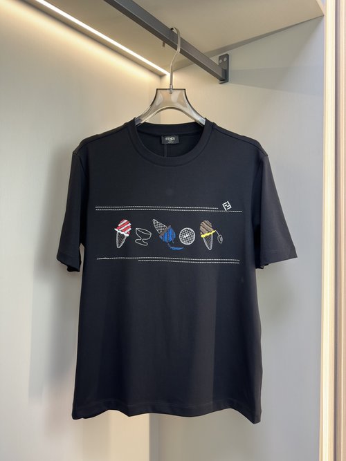 Fendi Double-sided Liquid Ammonia Cotton Short Sleeve with Embroidered Pattern