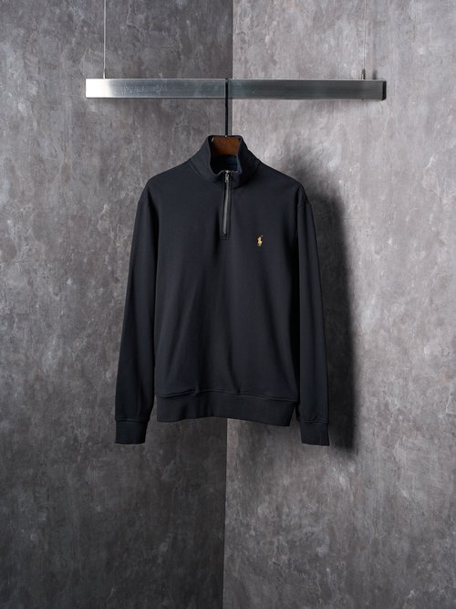 Polo Ralph Lauren Black Half-Zip Hoodie with Golden Pony Embroidery