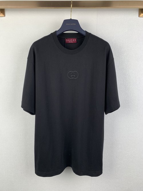 Gucci Cotton Knit T-Shirt with GG Embroidery Detail