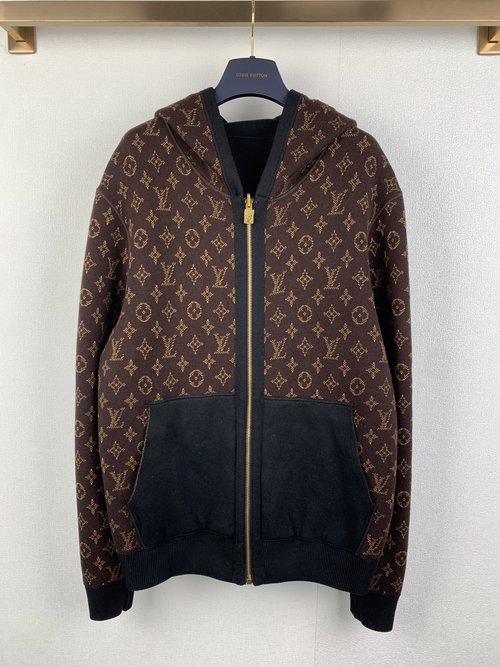 Louis Vuitton Double-Faced Hooded Belted Jacket with Textured Fabric