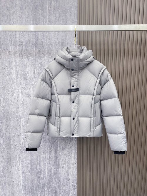 Balenciaga Hooded Down Jacket with Matte Finish and Logo Patch