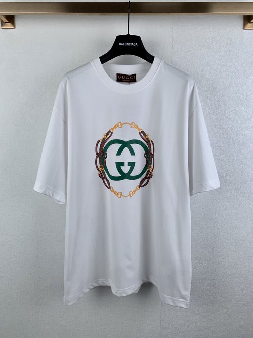 Gucci Knitted Cotton T-Shirt with Reins Embroidery