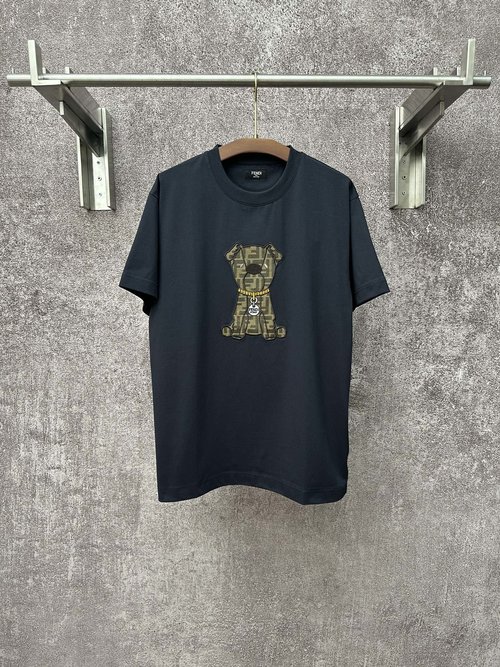 Dior Bear Embroidery Crew Neck Short Sleeve T-Shirt